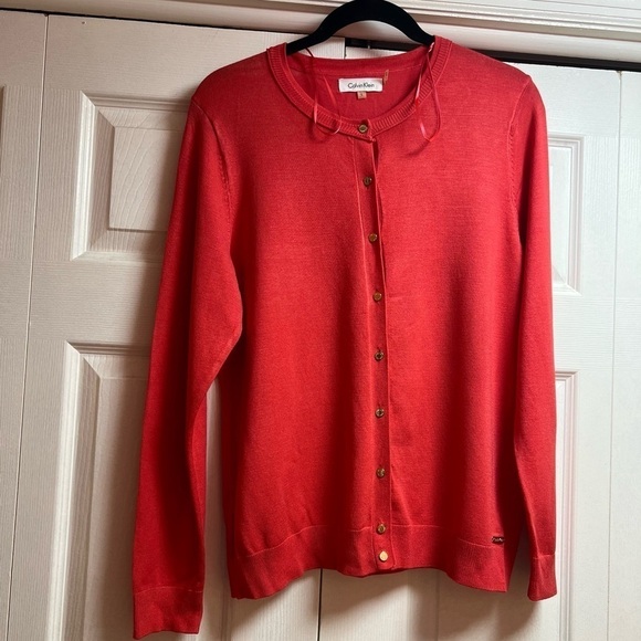 Calvin Klein Sweaters - Calvin Klein button down cardigan size large, watermelon 🍉 color